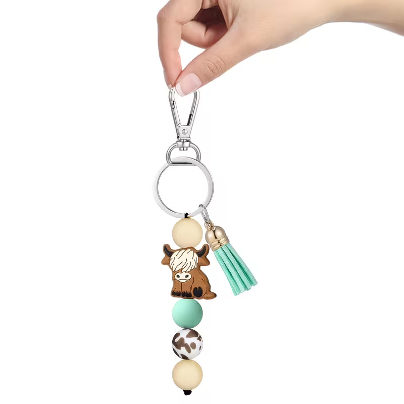 Silicon Beaded Keyring | Highland Cow Mint